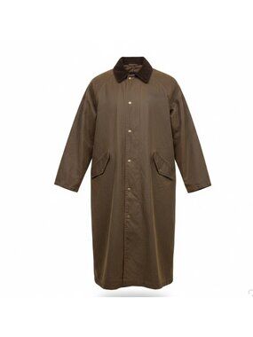 Zara Mens Brown Long Waxed Coat Corduroy Collar Snap Button Sz  M-L